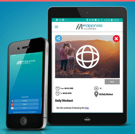 Happiness Accelerator, mobile app based on ALOHAF course, Happiness Academy, Raj Raghunathan